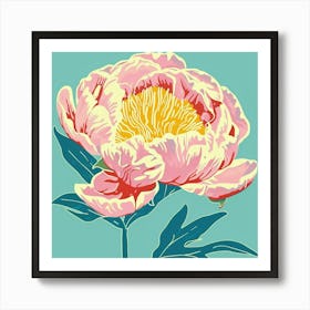 Peony 2 Square Flower Illustration Art Print