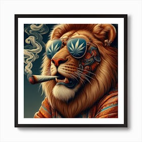 Lion Smoking Marijuana Art Print