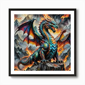 Dragon On Fire Art Print