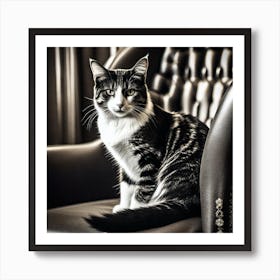 Black And White Cat On A Chair Art Print