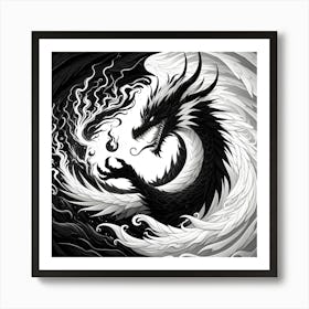 a white and black dragon(1) Art Print