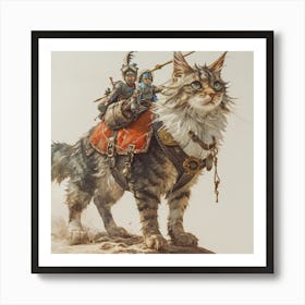 Myeera Mancoon Cat With A Battle Saddle On Carrying Tiny People 00b37a55 88ea 4bf6 9b94 4a4eea8c8ece Art Print