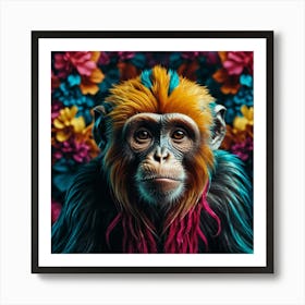 Monkey In Flowers Art Print