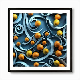 Oranges on a swirl design, kitchen Art Print