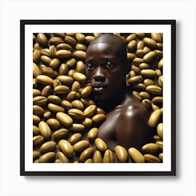 Man Surrounded By Coffee Beans Art Print