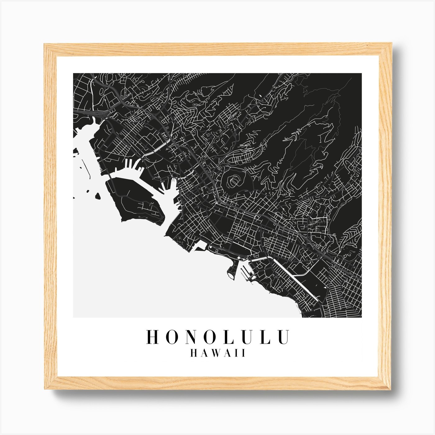 Honolulu Hawaii Minimal Black Mono Street Map Square Art Print By