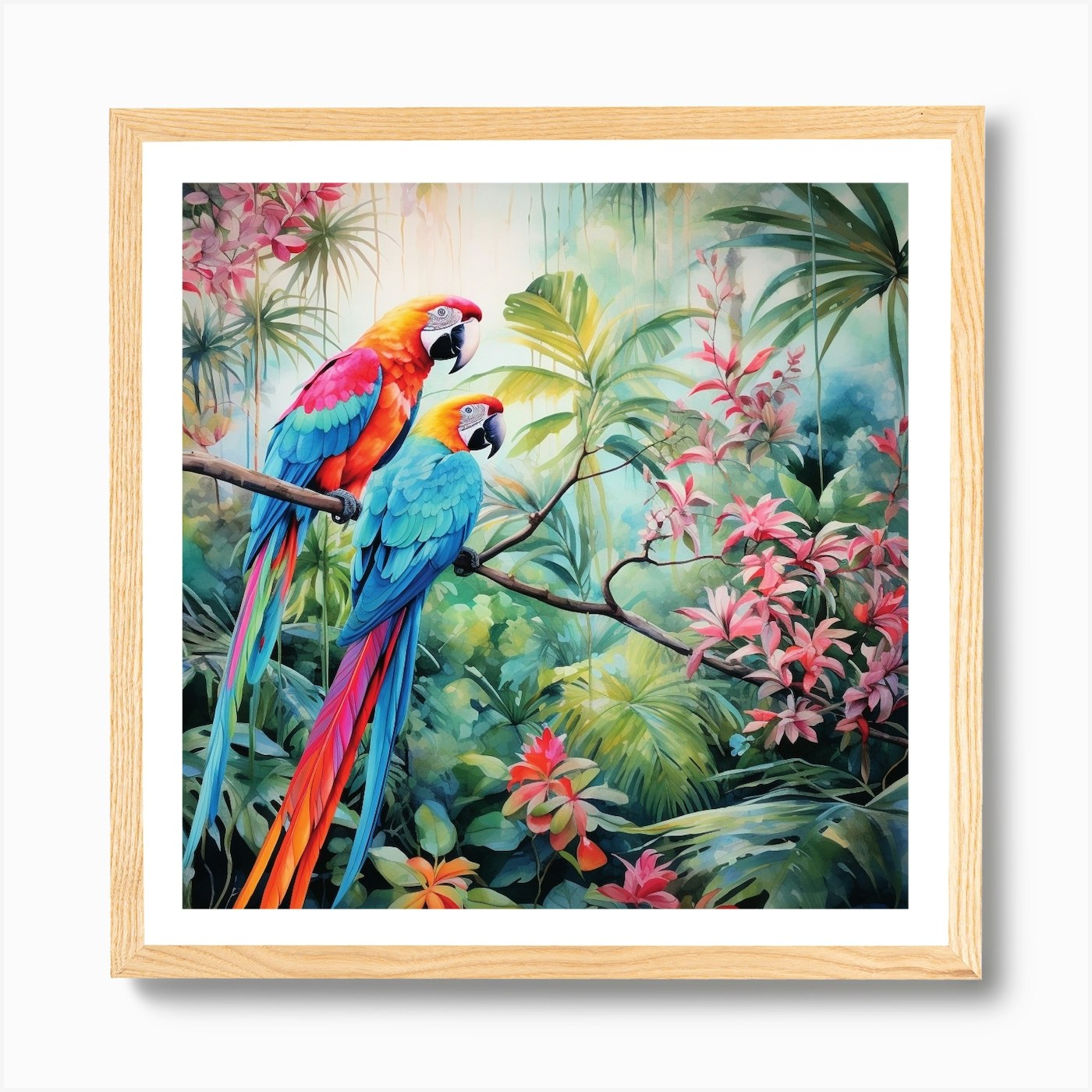 Poster con cornice - Colorato collage - Parrot In The Jungle Dimensione  HxL: 20cm x 20cm, Colore cornice