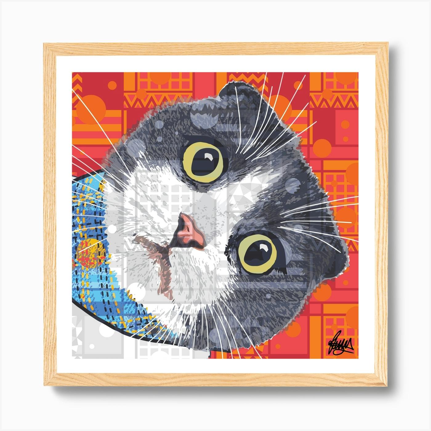 Kazuo Scottish Fold Cat Square Art Print By Rose Hill Designs Fy