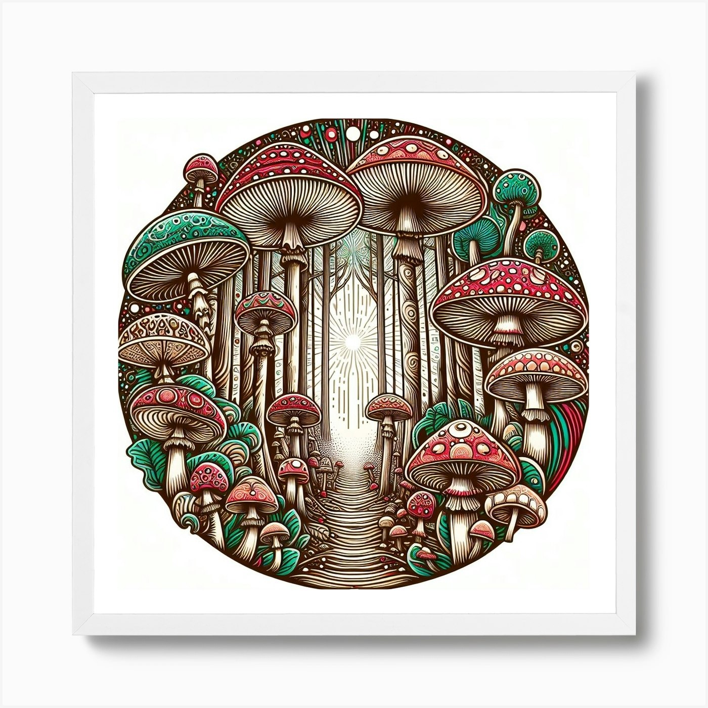 Colourful Mushroom Mandala Art Print