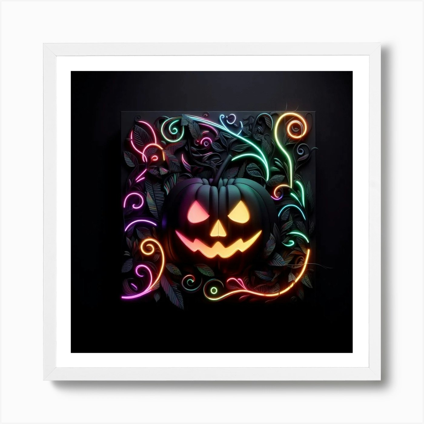 Fine Art & Collectibles :: Painting :: Space Pumpkins Original Oil Painting  - 16x20 inches on canvas board - abstract art, spooky, moon, dark, neon,  Halloween, goth, night, witchy