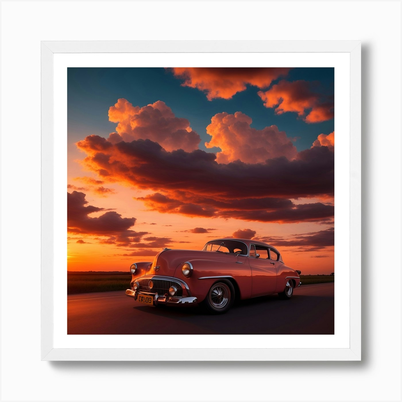 Sunset Over A Classic Car Art Print