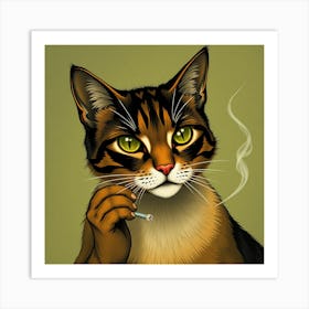 Tabby Cat Smoking A Cigarette Art Print