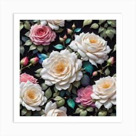 Roses On Black Background 1 Art Print