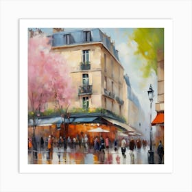 Paris Street.Paris city, pedestrians, cafes, oil paints, spring colors. 3 Art Print