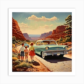 90's car, A Classic 1960s Family Road Trip Scene art print 9 Art Print