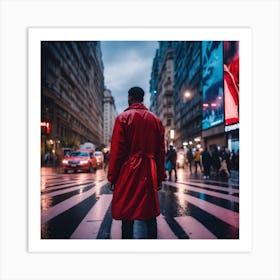 Man In Red Coat On The Street Art Print