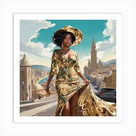 Woman In A Gold Dress Art Print