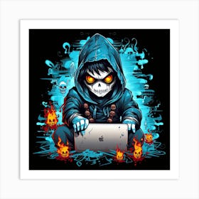 Skeleton Laptop Art Print