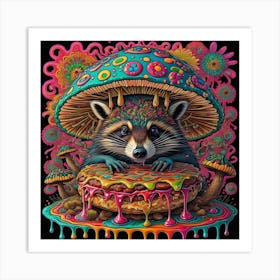 Mushroom Raccoon Art Print