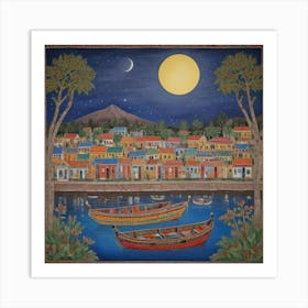 Moonlight In The Harbor Art Print