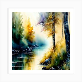 Watercolor Of A River Art Print