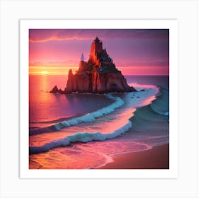 Castle On The Beach At Sunset Art Print