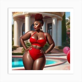 Black Woman In Red Bikini 1 Art Print