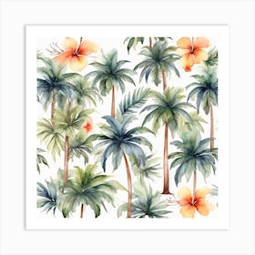 Summer tropical pattern with palm trees 3 Art Print