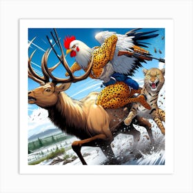 Rooster And Deer Art Print