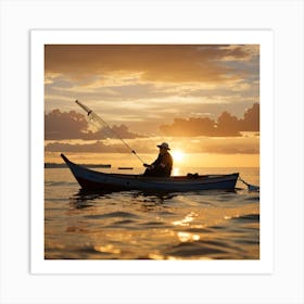 Sunset In A Fishing Boat Art Print