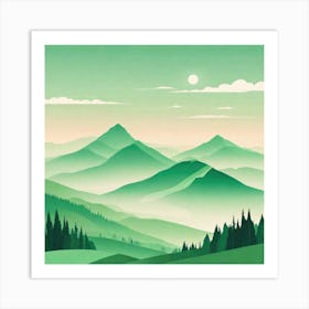 Misty mountains background in green tone 105 Art Print