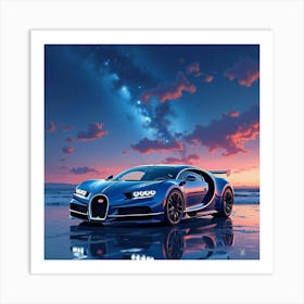 Bugatti Veyron Super Sport With A Lively Watercolor Night Sky 1 Art Print