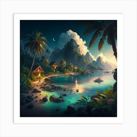 Tropical Island At Night Art Print