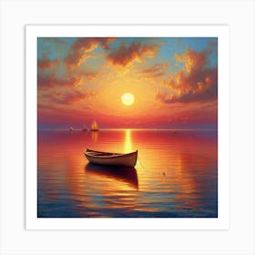 Sunset In A Boat Art Print