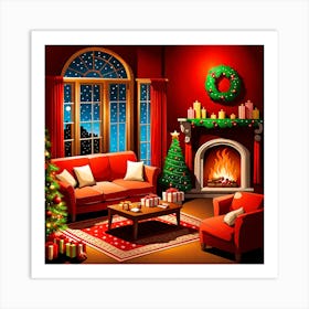 Christmas Living Room, gifts, Christmas Tree art, Christmas Tree, Christmas vector art, Vector Art, Christmas art, Christmas Art Print