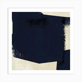 Blue Abstract No. 1 - Abstract Blue and Black on Beige , Neutral, Minimalist, Monochromatic, Contemporary Wall Art Art Print