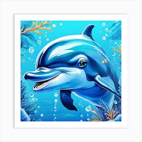 Cute Blue Dolphin Art Print