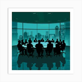 Silhouettes Of Business People At A Conference Table Art Print