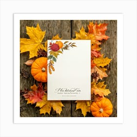 An Autumn Themed Holiday Card Adorning A Vintage Rustic Wooden Finish Laden With A Hand Drawn Dispu (4) 1 Art Print