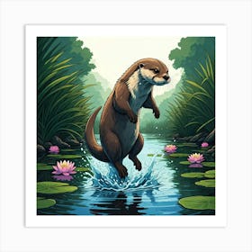 Leaping Otter Art Print