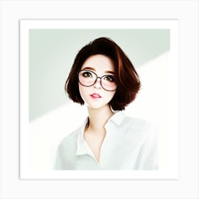 Asian Girl With Glasses Art Print