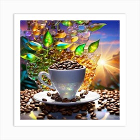 Coffee Cup With Coffee Beans 3 Art Print