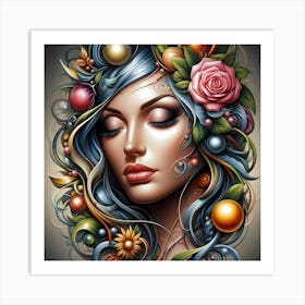 Girl With Flowers On Her Head 1 Art Print