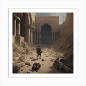 Soldier Walks Through Ruins Art Print