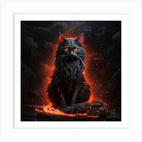 Black Cat On Fire 1 Art Print