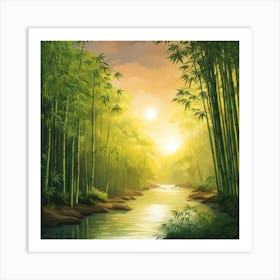 A Stream In A Bamboo Forest At Sun Rise Square Composition 374 Art Print