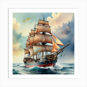 Sailing Ship In The Ocean Art Print