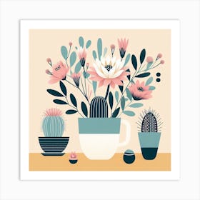 Scandinavian style, Blooming cactus in a cup 2 Art Print