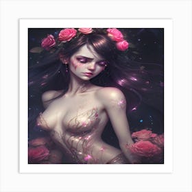 Sexy Girl With Roses Art Print