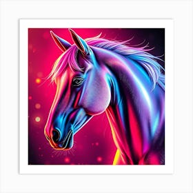 Horse Head in Neon Light Art Print